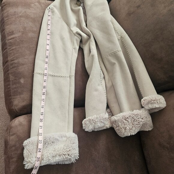 JONES NEW YORK Winter Hip-Length Off-White Hooded Coat Faux Suede & Fur Sz S - Picture 6 of 15
